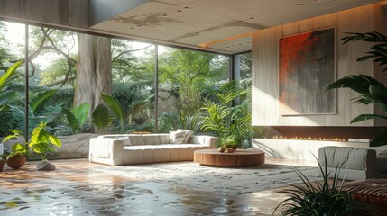 Home interior 3D rendering with furniture