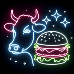 Fototapeta premium Neon cow beefburger background