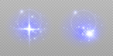 Naklejka premium Blue glow star burst flare explosion light effect. Isolated on transparent background. EPS 10 vector file 