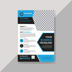 Creative A4 size flyer template design or brochure cover design layout with blue and Black colors abstract business flyer and editable vector template design 
