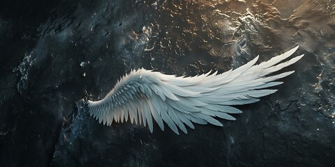 One feather on angel's left wing Black background,天使の左翼に羽根が1本 黒背景,Generative AI