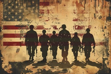USA soldier silhouettes, flag, graphic design