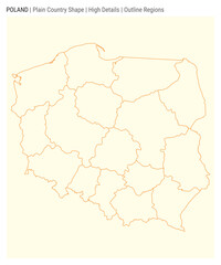 Poland plain country map. High Details. Outline Regions style. Shape of Poland. Vector illustration.