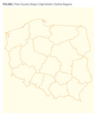 Poland plain country map. High details. Outline regions style. Shape of Poland. Vector illustration.