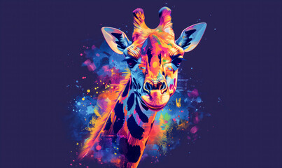 abstract illustration of a giraffe in childish style, logo for t-shirt print