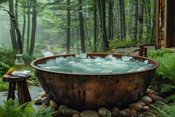 Outdoor metal ice bath with nugget ice and water