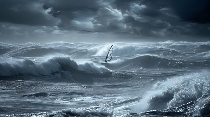 A windsurfer harnessing the power of the wind to carve through choppy waters. Epic shot.


