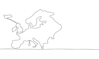 Map of Europe one line continuous. Europe line art. Hand drawn vector art. 