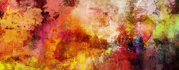 texturen malerei abstrakt farben formen striche hintergrund gold rot cyan banner wandbild