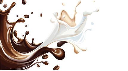 Splashes of hot coffee and milk on white background Vector