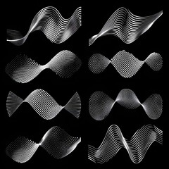 Various waves on black background - a vector art illustration with a transparent design