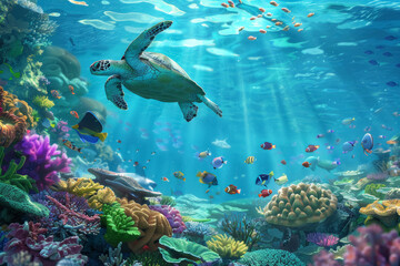 Diverse Coral Reef Scene, World Oceans Day Illustration