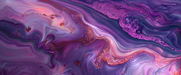 Luminous amethyst marble ink meanders gracefully over a radiant abstract canvas, adorned with...