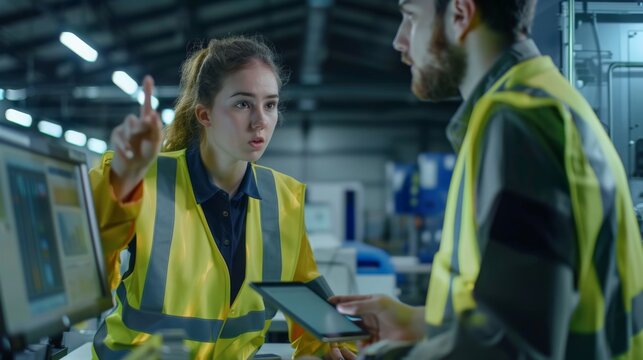 Engineers Discussing Work at Factory