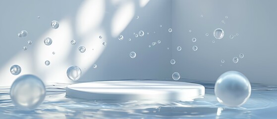 Podium mockup, Abstract Water Drop Background, 3d render