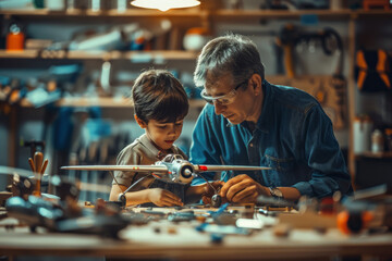 Father and Son Crafting Airplane for Father's Day