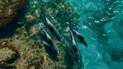 Aerial Pod of Dolphins Near Coast for World Oceans Day