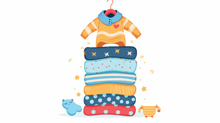 Stack of baby clothes on white background Vector illustration