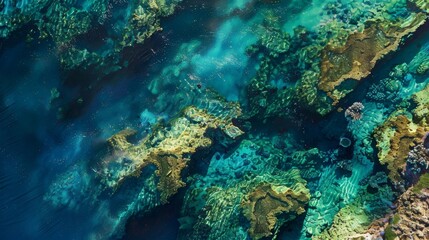 Naklejka na ściany i meble An aerial view of a coral reef with its diverse and intricate geometric structures..