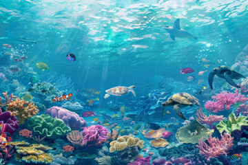 Naklejka na ściany i meble Underwater Coral Reef Biodiversity World Oceans Day