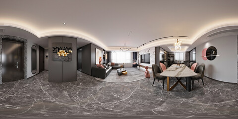 360 degrees view of luxury home interior, 3d rendering