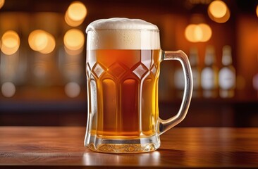 A mug with cold, delicious beer with foam