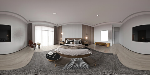 360 degrees luxury hotel room, 3d rendering