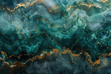 A topdown view of an oceanic marble surface with dark blue and gold veins. Created with Ai