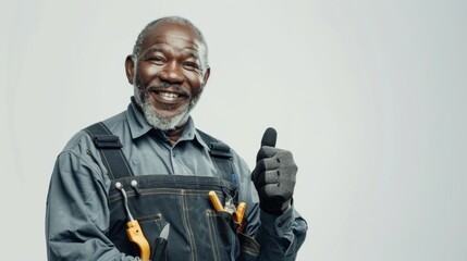 Happy Senior Workman Giving Thumbs-Up
