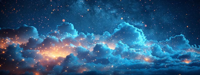 Obraz premium AI-Driven Cloud Computing Floating Digital Islands in Connected Sky Network Data Exchange Processing