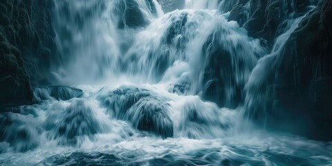 Powerful waterfall frozen in motion