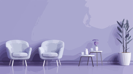 Stylish grey armchairs and table near lilac wall Vector