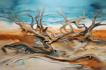 Deserted Driftwood Dreams, abstract landscape art, painting background, wallpaper, generative ai