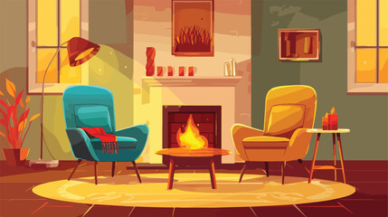Stylish interior of living room with fireplace Vector