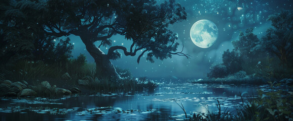 Liquid shadows dance in the moonlight, casting a spell of enchantment upon the world.