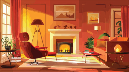 Stylish interior of living room with fireplace Vector