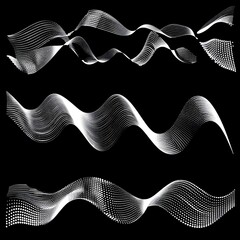 Four unique waves on black background, vector art illustration clipart design with transparent background