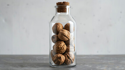 Walnut in a glass bottle, minimal wallpaper, the richness of minerals from legumes and the joy of...