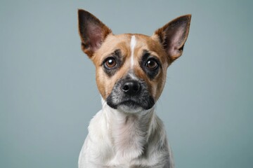 Portrait of Japanese Terrier dog looking at camera, copy space. Studio shot.