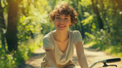 Smiling Woman with a Bicycle