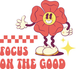 Retro groovy flower mascot character design