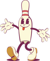 Bowling retro groovy mascot characters