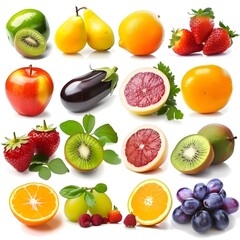 A colorful assortment of fruits and vegetables arranged together, forming a vibrant group