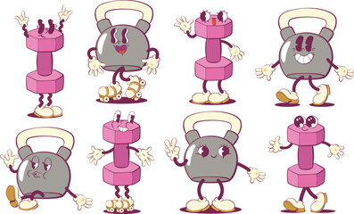 Retro groovy gym mascot characters