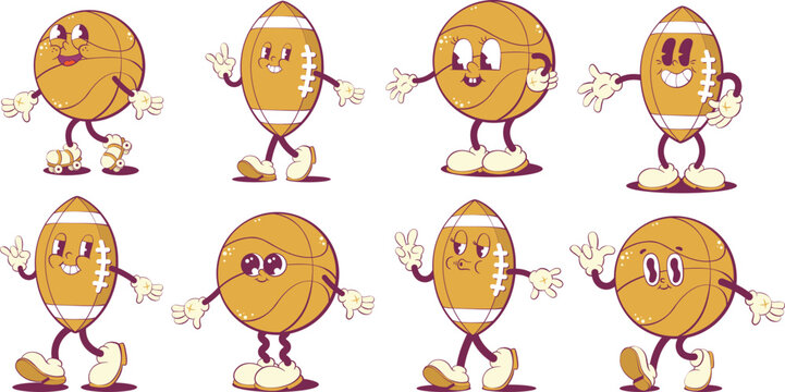 Retro groovy balls mascot characters