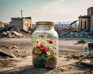 Glas in dem Blumen wachsen