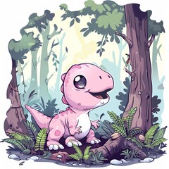 Cartoon charecter smiling happiness drawing of cute baby dinosaur in pastel color