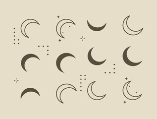 Half moon outline and filled vector icon sign symbol