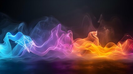Abstract colorful background with colorful glowing waves and smoke on dark black studio table AI generative technology concept. Concept AI art, Abstract design, Colorful waves, Studio photography