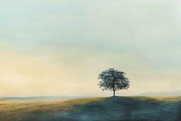 Fototapeta premium Minimalist Landscape with a Single Tree, Minimal Surreal Concept, Calm Gradient, Lonely Tree Landscape